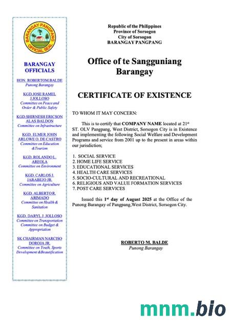 Philippines vcertyfikat of existence Word i szablon PDF